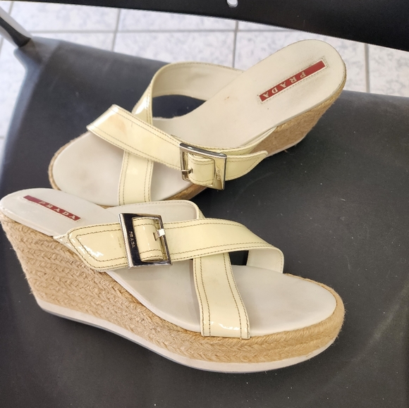 Prada wedge sandal.Calzature Donna. Patent leather with rope weave wedge size 40 - Picture 6 of 16